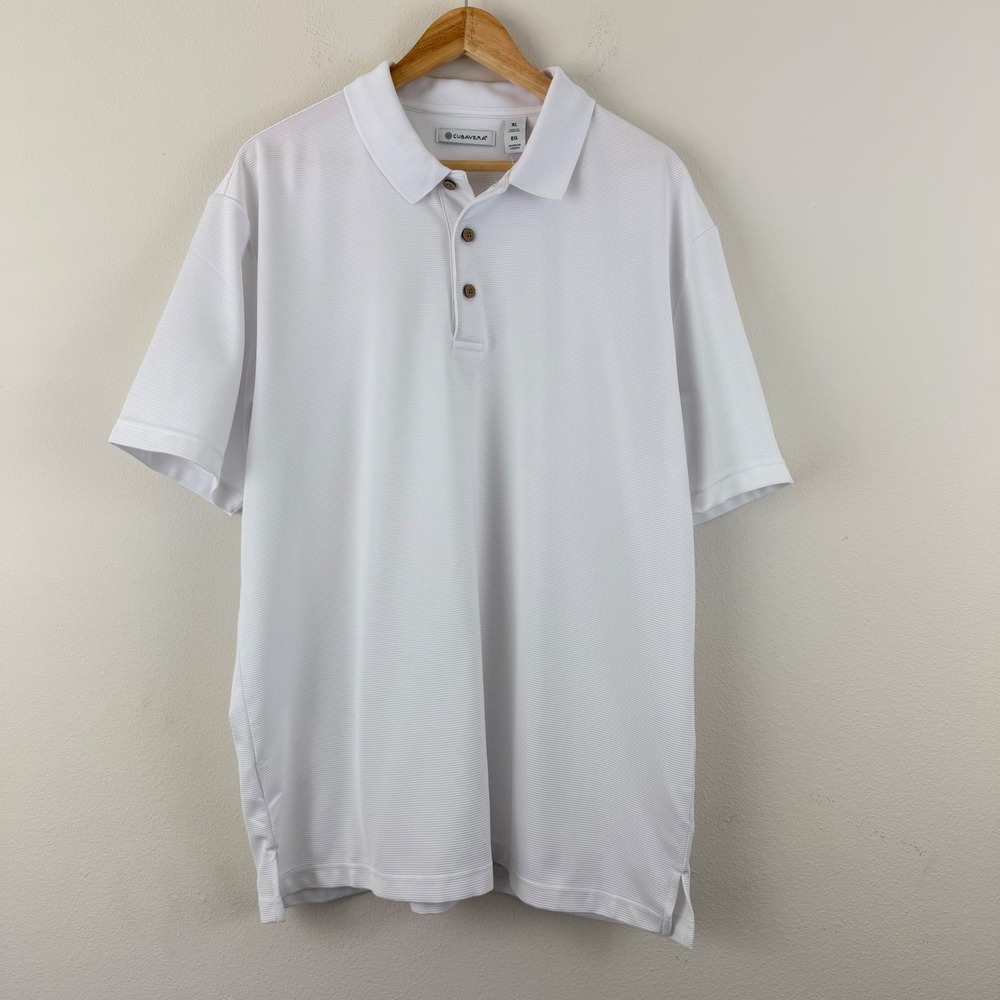 Cubavera Mens XL White Short Sleeve Ribbed Polo Shirt Textured Resortwear 0615